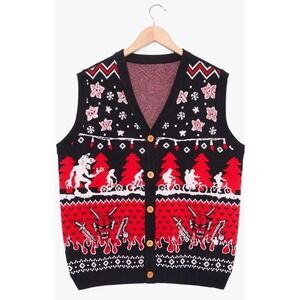 Netflix Stranger Things Hellfire Club Icons Holiday‎ Sweater Vest Unisex Medium